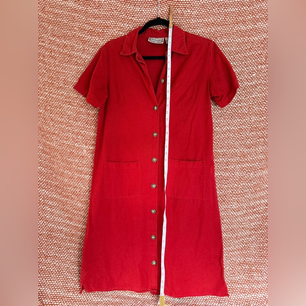 Vintage Red Button-Down Linen Dress - Picture 8 of 9